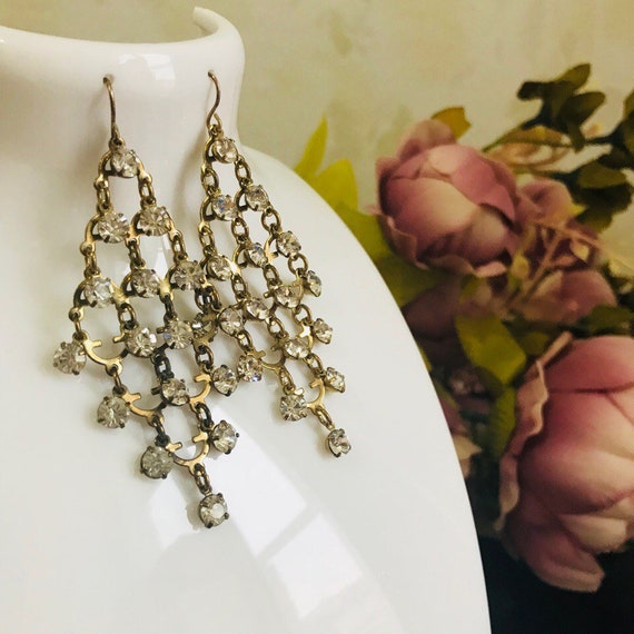Vintage Chandelier Earrings With Crystals Costume Jewelry Etsy