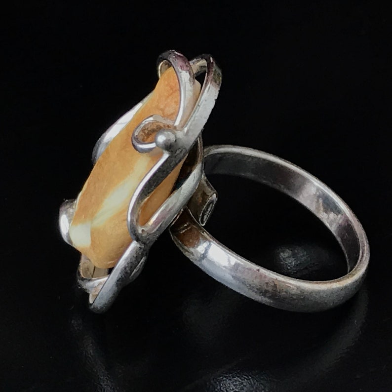 Genuine Baltic Amber Ring Silver Ring Amber Milk Amber Adjustable Ring Braided Gemstone Butterscotch toffee amber