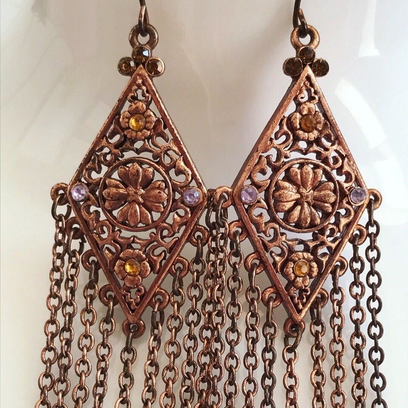 Vintage earrings in Oriental style Long Earrings with Chains Costume jewelry for women