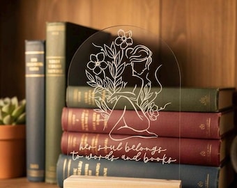 Her Soul Belongs to Words & Books | Shelf Sitter | Booktok | Bookish Things | Acrylic Sign | Bookshelf Decor | Book Quote | Book Lover Gift