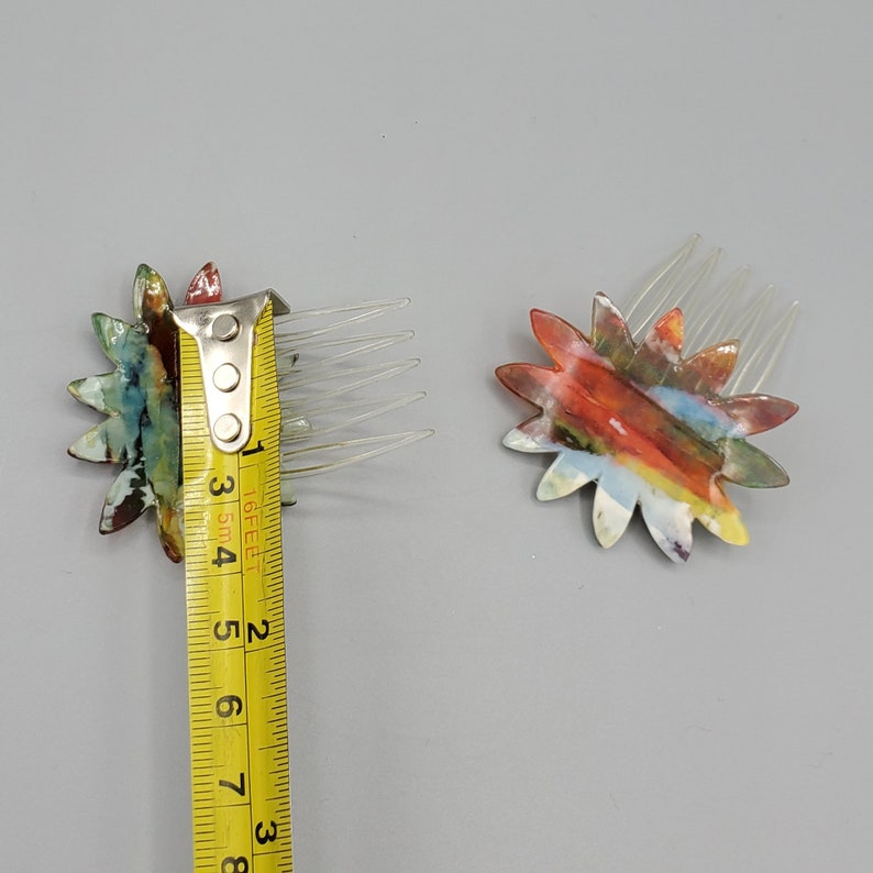 Two 1970s French Earth Tone Color Abstract Floral Lucite Brown Hair Slide Combs