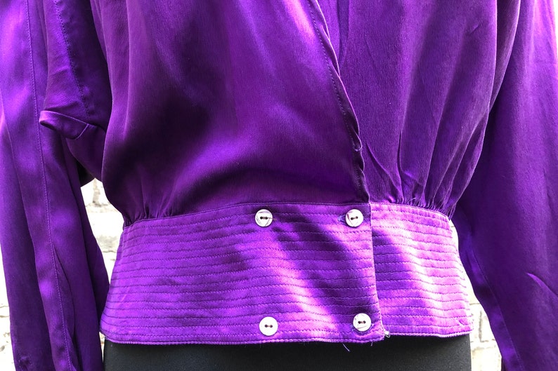 1980s Vintage Purple Silk Top UK Size 10