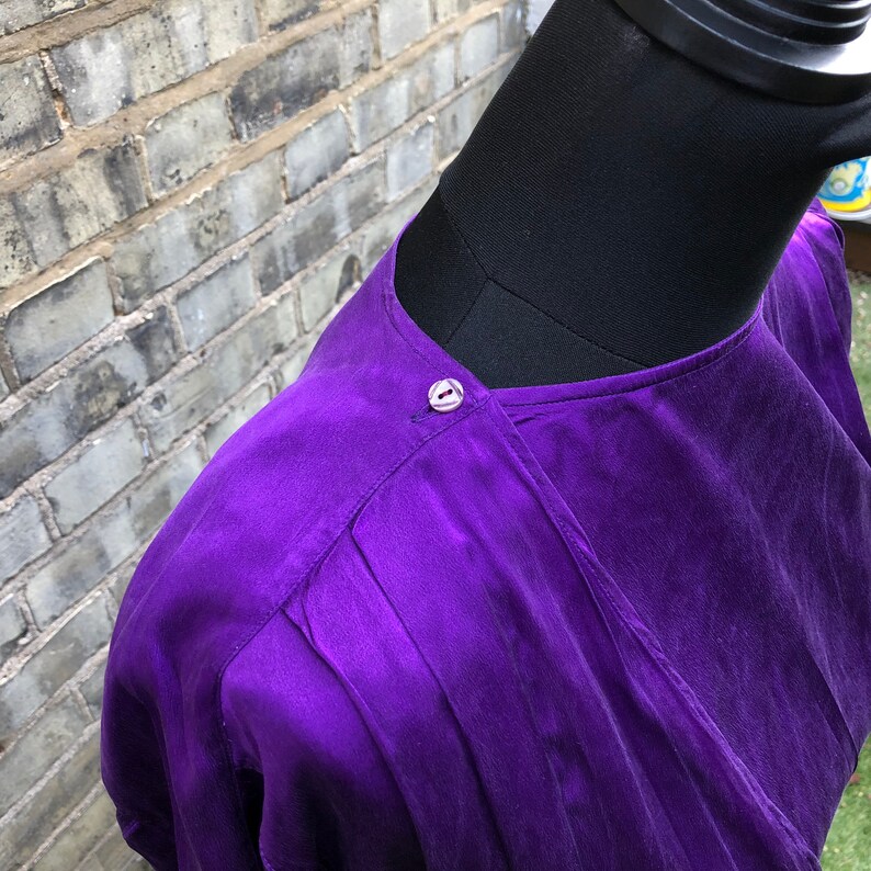 1980s Vintage Purple Silk Top UK Size 10