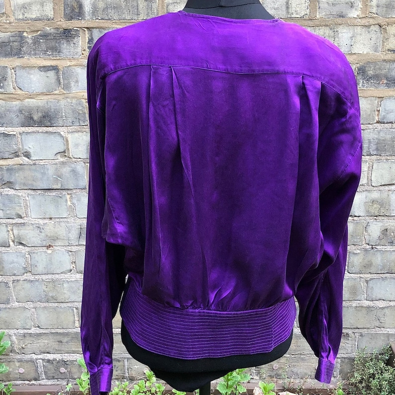 1980s Vintage Purple Silk Top UK Size 10