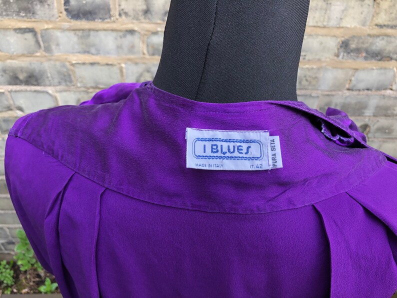 1980s Vintage Purple Silk Top UK Size 10
