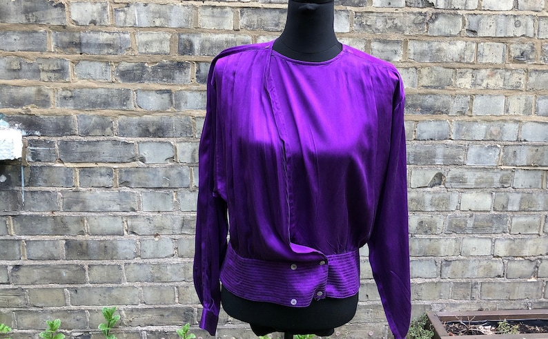 1980s Vintage Purple Silk Top UK Size 10