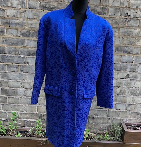 Ossie Clark Jacket Electric Blue Jacquard UK 12