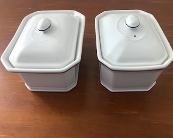 Apilco Pate Terrines, Pair, Classic Whiteware, Pierre Champion, Matching Detailing, French Vintage, Superb!