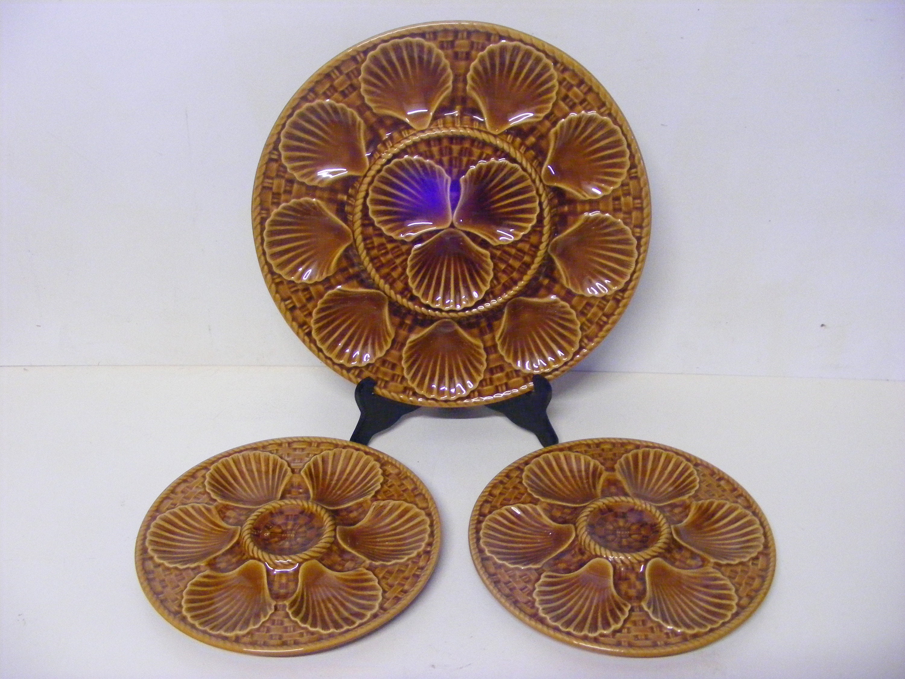 Longchamp Oyster Set Pour Deux, Grand Plateau, Deux Assiettes Individuelles, Français Vintage, Glaça