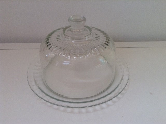Français Arcoroc Vintage Dôme/Cloche en Verre, avec Assiette,