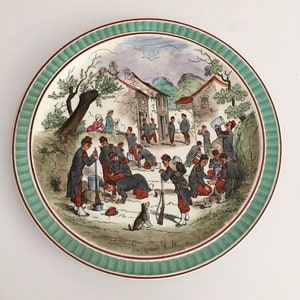 Creil et Montereau Display Plate, "La Grand Halte", Pre- 1920, Amazing