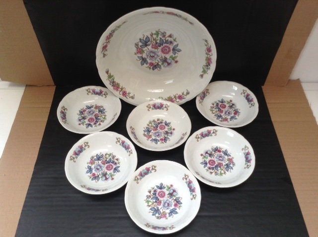 Français Bols en Porcelaine Vintage avec Grand Bol de Service, Berry Haute, Ensemble Six Desserts/Pl