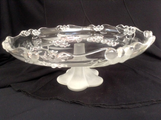 Glass Cake Stand By Mikasa, Vintage, Beautifully Patterned, Rose Pink