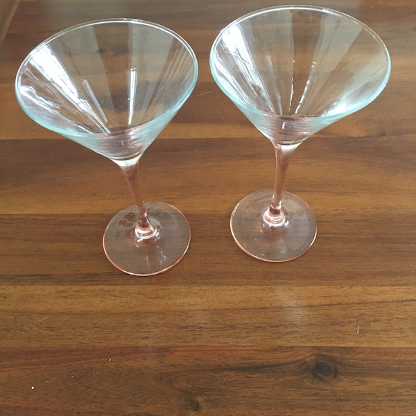 Verres à cocktail Martini à pied rose Luminarc, Paire, Français vintage