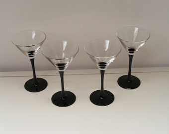 Luminarc French Vintage, Martini/Cocktail Glasses, Black Stems, Set of Four