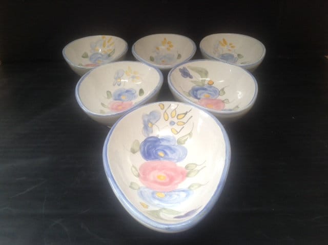 Plats en Forme de Poire Avocat, Peints à La Main, Ensemble Six, Français Millésime, Dompierre, La Ro