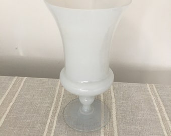 Opaline Vase, White Milk Glass, Lovely Vintage Item, Iridescent Foot.