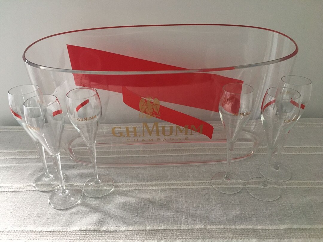 G.H. Mumm Champagne Bucket / Glasses 6 Bottles, With Matching Set of