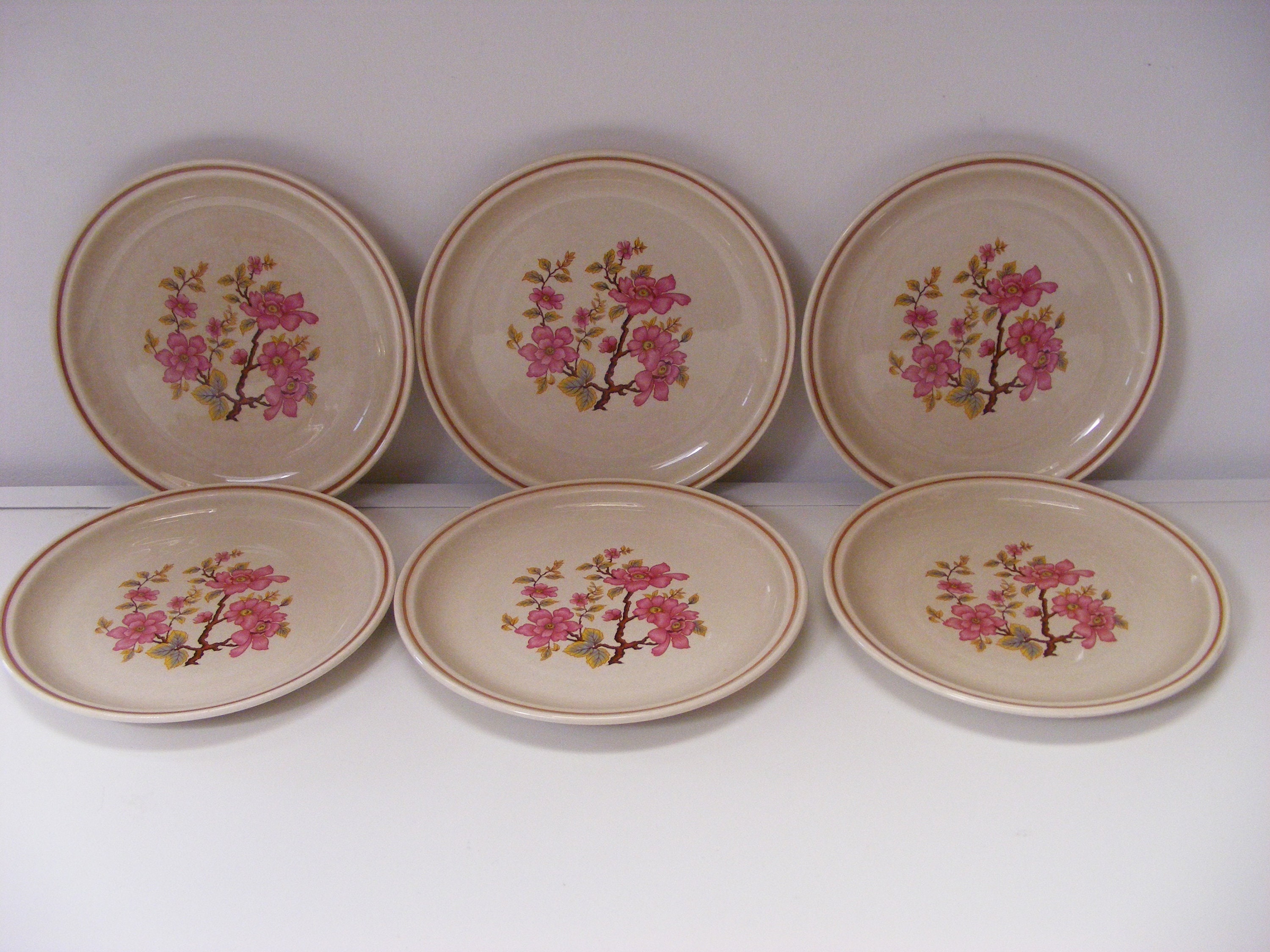 Gien Side Plates, Six, Cherry Blossom Design, Français Vintage, Années 1970