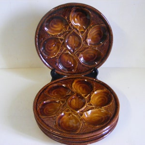 French Vintage &#39;St. Clements&#39; Oyster Plates, Four, Dining, High Gloss Caramel, 1930&#39;s