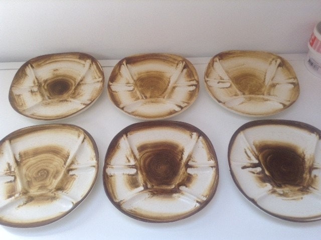 Longchamp Fondu/Hors d'oeuvres Plates, Set Of Six, Majolica, Brown Basketweave