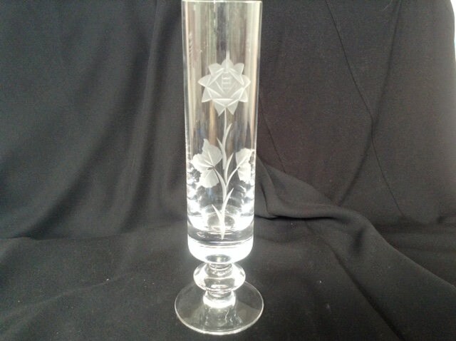 Grand Vase à Tige Unique, Exquise Gravée, Pointes. Français Millésime. Cristal.