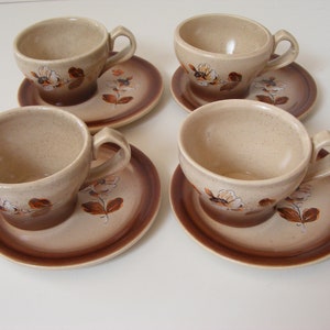 St Amand &quot;Eglantine&quot; French Vintage, Coffee Cups and Saucers, Four, 1960&#39;s