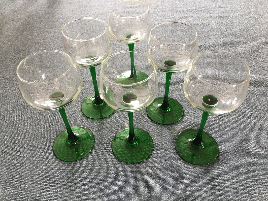 Luminarc Tall Emerald Green Stemmed Hock Glasses, Set of Six, French