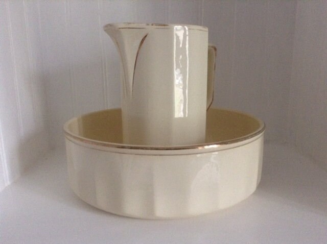 Saint Amand Wash Jug Set, Hamage & Moulin Des Loupes, Français Millésime, Crème Années 1930 avec Str