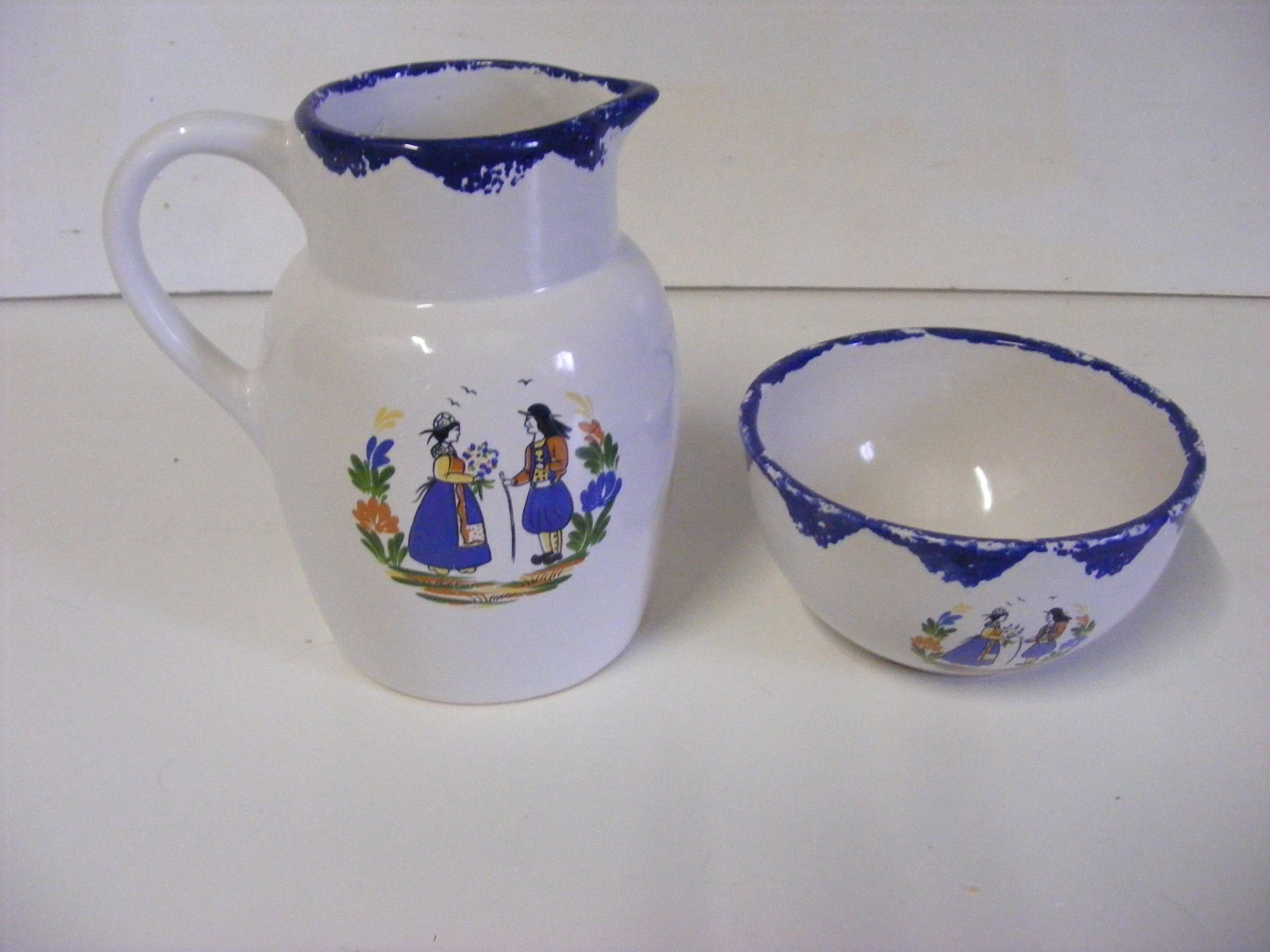 Brittany Scene Jug & Bowl Set, Pot de Lait/Eau, Céréales Sugar Bowl