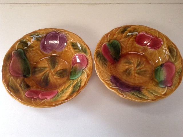 Sarreguemines Digoin Fruit Design Bowls/Dishes, Paire, Années 1950