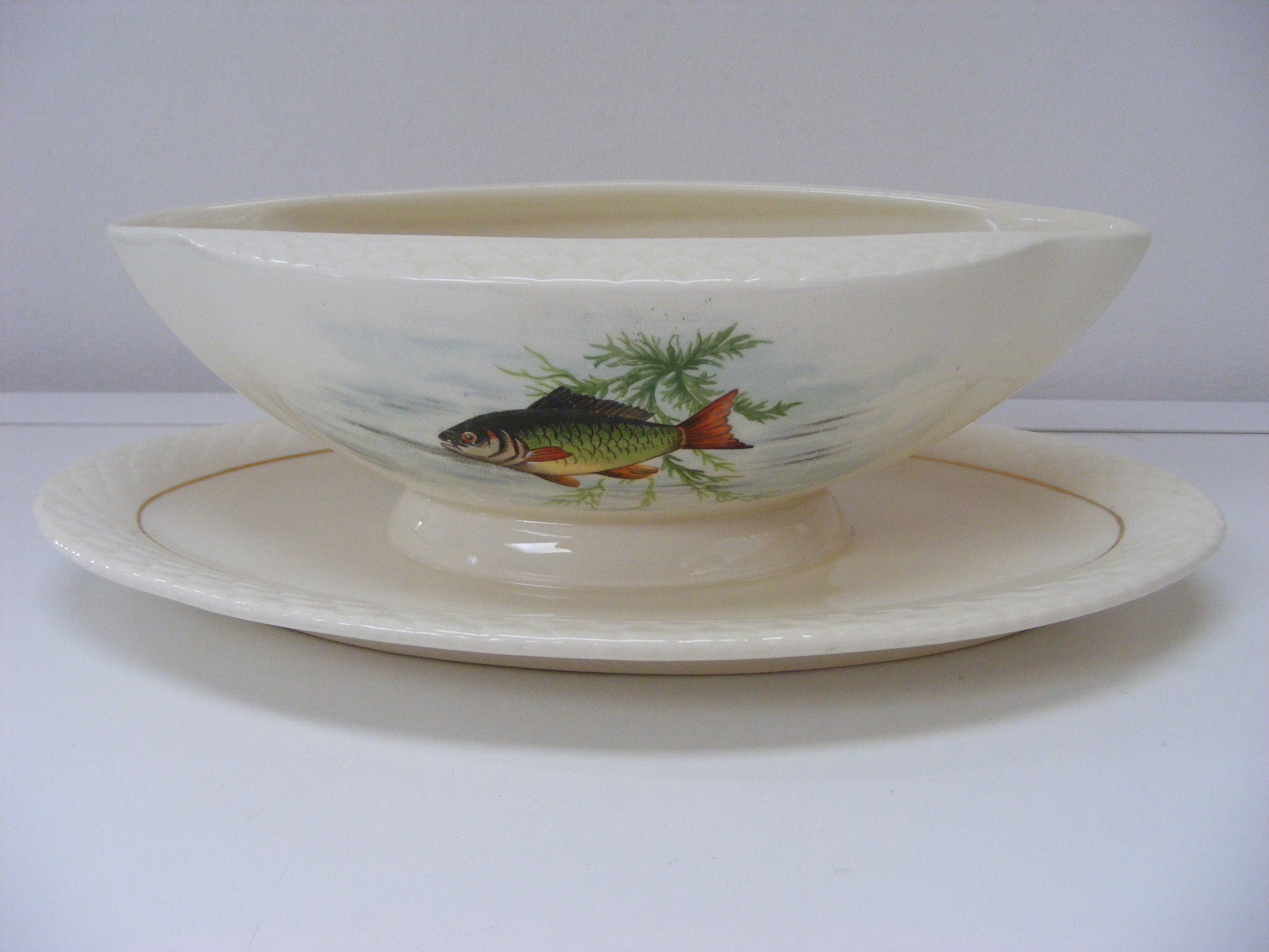 Gien Saucier, Sauce Boat, Poisson, Illustrated Design, Années 1960, Français Millésime