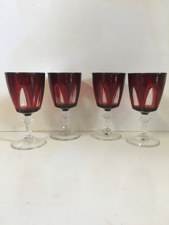 Cristal D'Arques-Durand Ruby Red Gothic Arch Crystal Glassware 5" Wine Glasses 