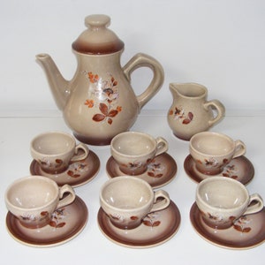St Amand &quot;Eglantine&quot; French Vintage Coffee Service, Pot, Milk Jug, Six Cups and Saucers, 1960&#39;s