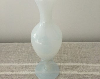 Opaline Vase, White Milk Glass, White Foot with Blue Opalescent Tint, Small, but Elegant, Vintage