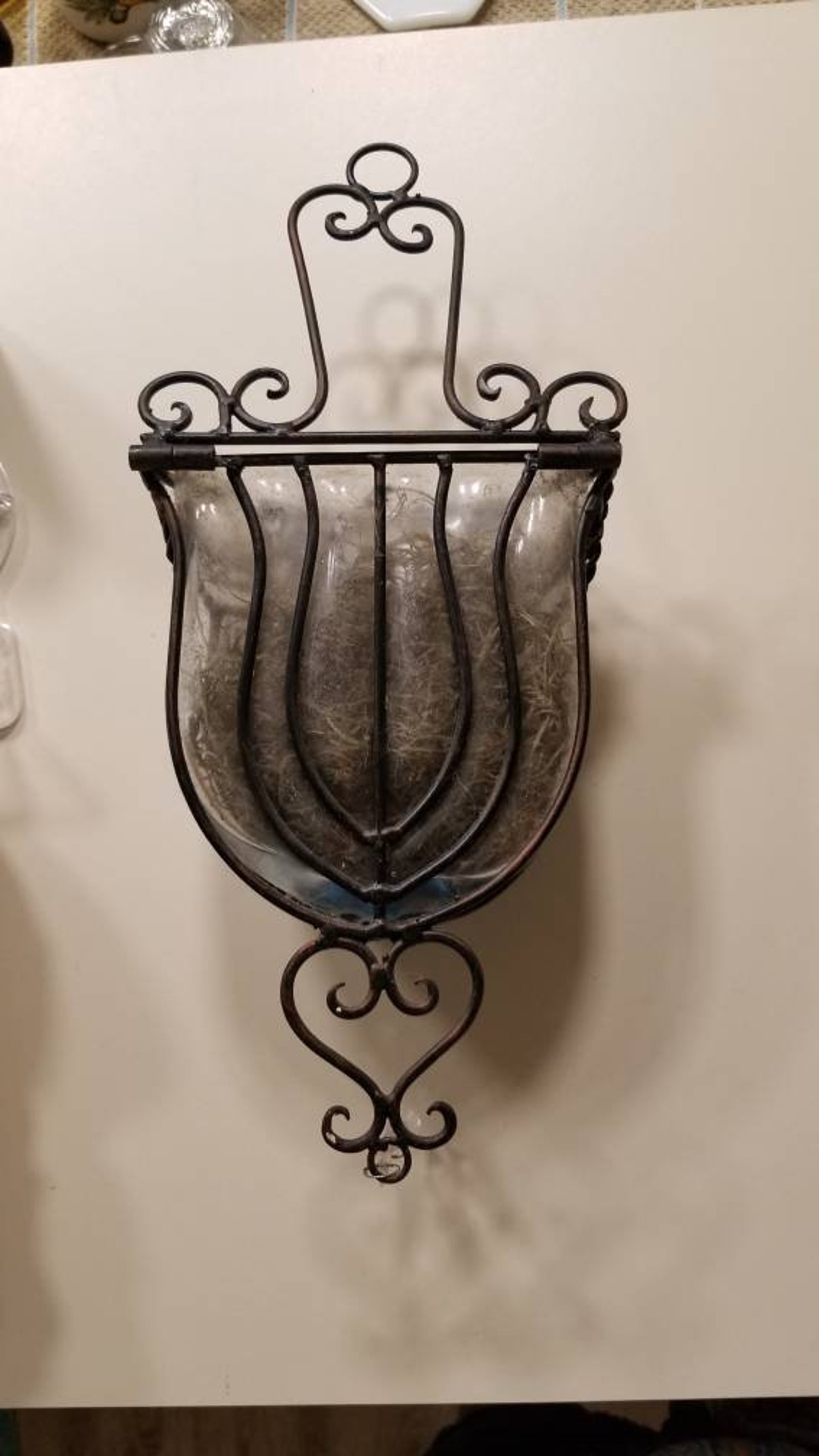 Vintage wrought Iron and Glass Wall Vase Planters set of 2 Etsy
