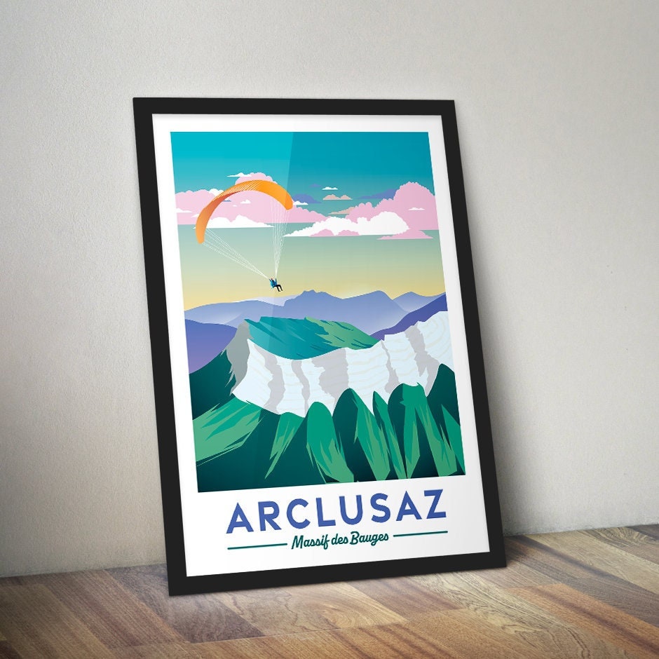 Guizoo Affiche illustration montagne Arclusaz | GUIZOO - Etsy France