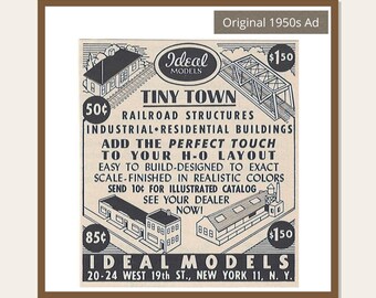 1950s Garage Wall Art Ideal Models Railroad Buildings Ad Vintage Advertising Print Cozy Home Decor