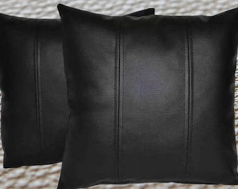 Lambskin Black Square Leather Cushion Cover Housewarming Decorative Pillow Cover For Living Room and Bedroom Soft Lumber Pillow Cover SPC2