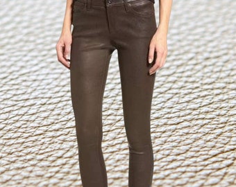 Handmade Lambskin Leather Leggings: High Waist Slim Fit Pant