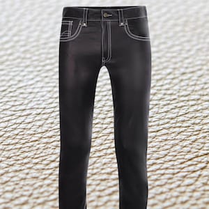 Men&#39;s Lambskin Leather Biker Pants: Slim Fit Motorcycle Jeans