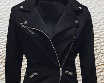 Lambskin Suede Leather Biker Jacket - Women's Motorcycle Jacket