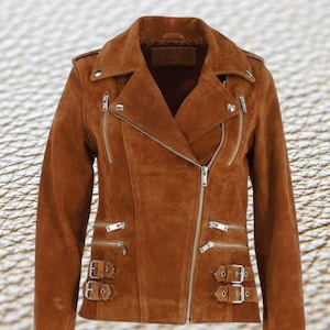Genuine Lambskin Suede Leather Jacket For Women Cafe Racer Suede Leather Jacket Slim Fit Biker Suede Leather Jacket With Zipper Pocket WSJ21