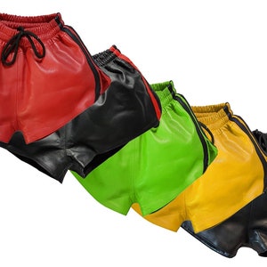 Men Leather Shorts for Rugby, Basketball, Jogging, Cycling Real Sheep Leather Hand Crafted Shorts Pride Walk Handmade Casual Shorts MLS01
