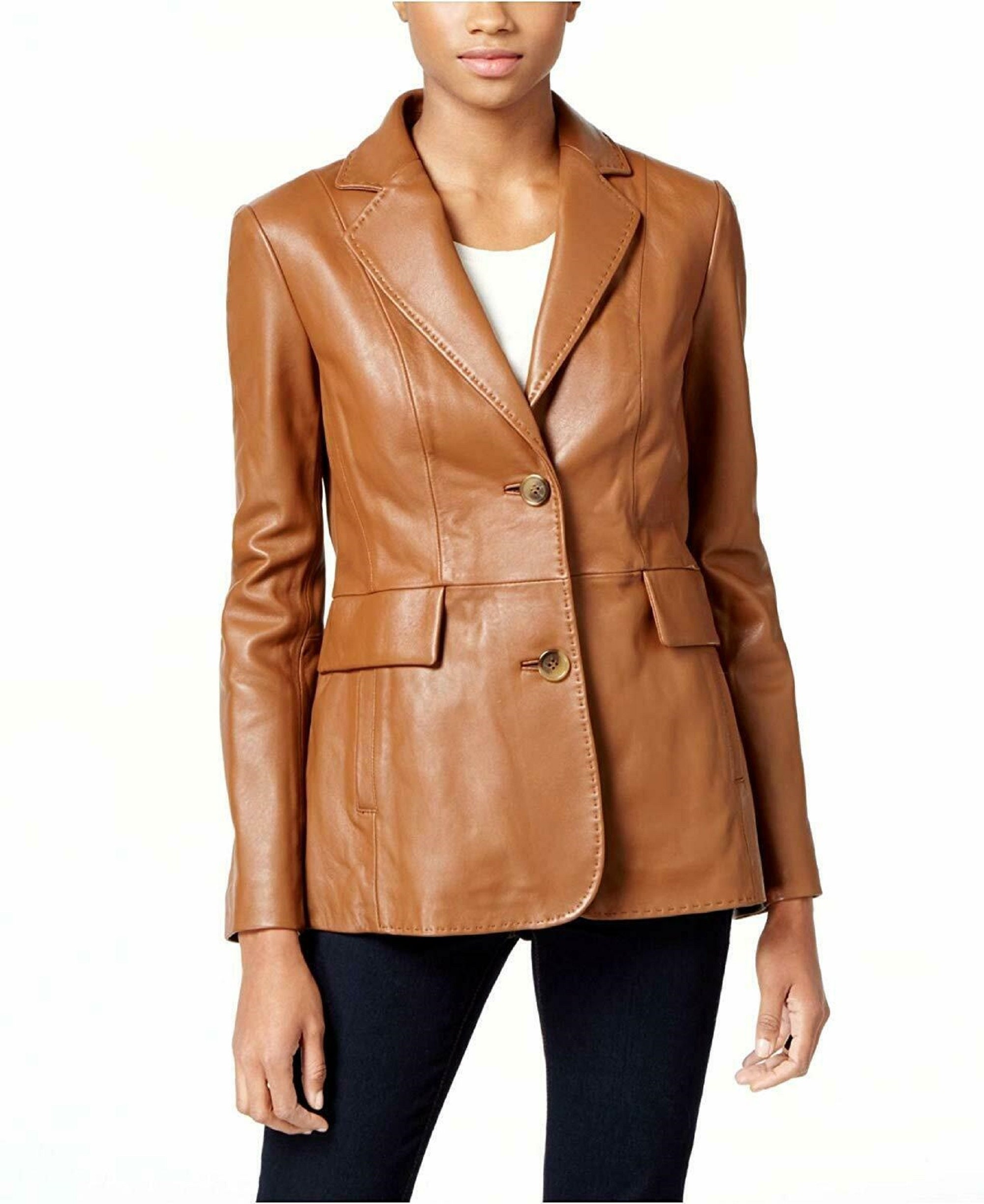 New Women's Brown Leather Jacket Formal 