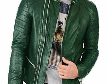 olive green leather jacket mens