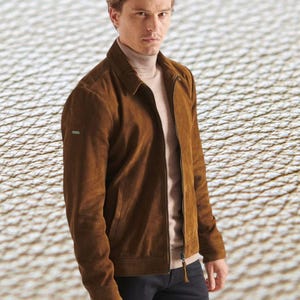 Real Lambskin Brown Suede Leather Jacket Cafe Racer Suede Bomber Jacket Classic Casual Stylish Outwear Jacket Western Cowboy Jacket MSJ40