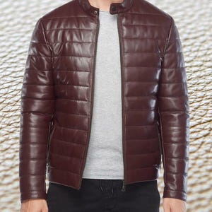 Veste de motard matelassée faite main pour homme, véritable beige foncé, avec fermeture à glissière et poche, vêtement d'extérieur décontracté, veste en cuir de voyage MPJ10a