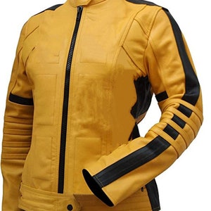 Conjunto de chaqueta y pantalón de cuero unisex estilo Hollywood de Kill Bill, elegante disfraz de Halloween de cuero amarillo MLP15