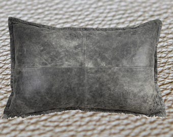 Genuine Lambskin Leather Pillow Cover: Black Suede Decorative Throw